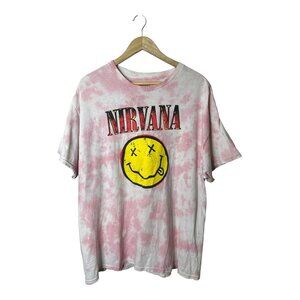 Nirvana Adult XL Vintage 1992 Smiley Face Unique Tie Dye T-Shirt Kurt Cobain